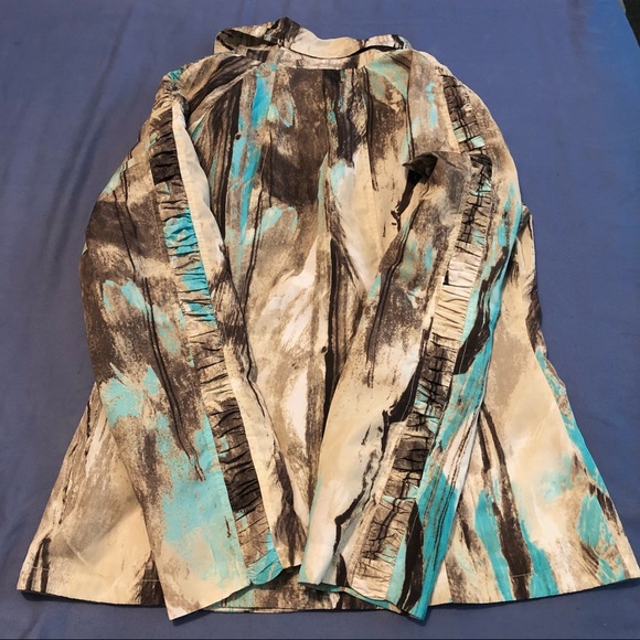 Adam Jacobs Silky Windbreaker Jacket Full Front Zipper 2 Slip Pockets Blue/Brown - Picture 2 of 10